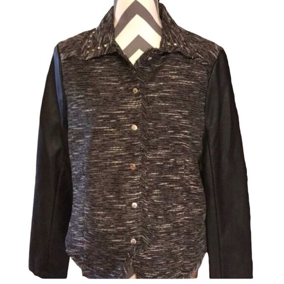 New Directions Jacket Small Black & White With Faux Leather Sleeves - Picture 1 of 5